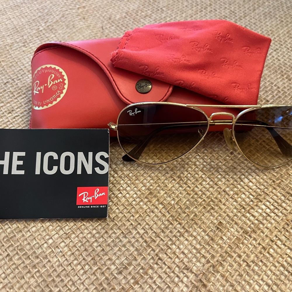 SOLD…RayBan Gold Frame Sunglasses w/Brown Lenses,Women’s Lg ,worn by small face